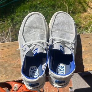 Hey Dude Kids Silver Glitter Sneakers with Blue Lining